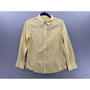 Lesley Evers Shirt Womens S Yellow White Button‎ Top Minimalist Academia Gingham